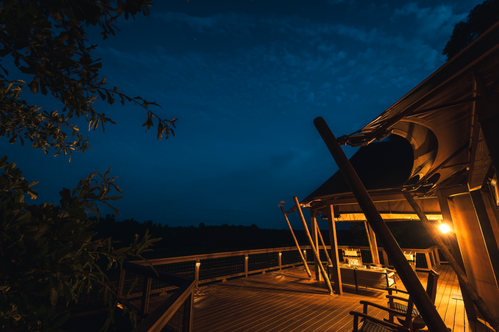 Safari tent at night